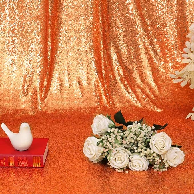 Eternal Beauty Orange 3mm Sequin Backdrop 2x8 Ft 2 Pack Wedding | Dense Sparkle - Image 5
