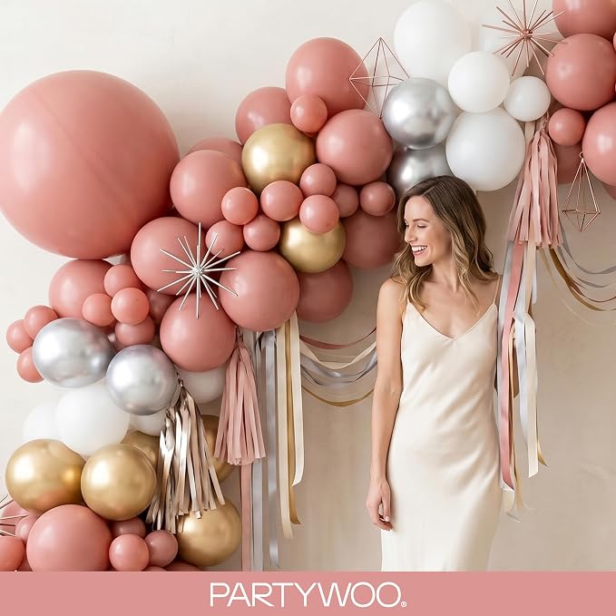 PartyWoo Dusty Pink Balloons 100pcs Dusty Rose Boho Netural Pink Color | 18 12 - Image 9