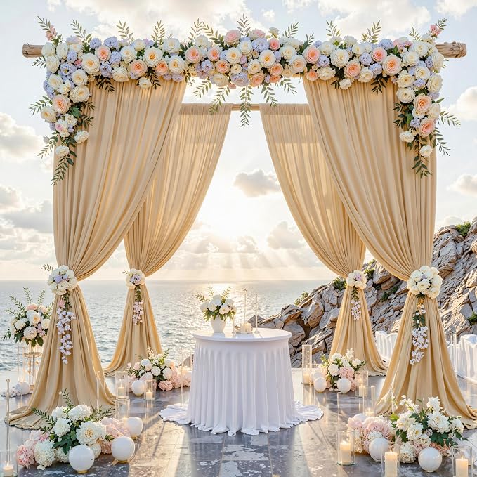 10 ft x 10 ft Wrinkle Free Champagne Backdrop Curtain by Outpain