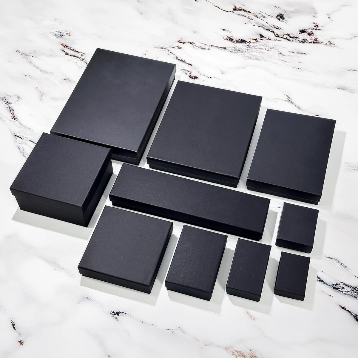 TheDisplayGuys - 25-Pack #53 Kraft Paper Cardboard Gift Boxes/Jewelry Cases w. Cotton Padding & Lid - Matte Black - (5.4" x 3.9" x 1.0")