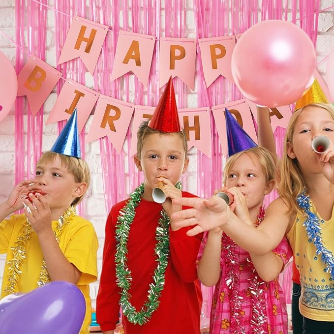 2 Pack Backdrop Party Decorations Pink Tinsel Curtain Party Backdrop Foil - Image 2