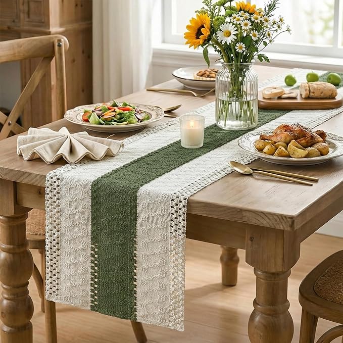 Artoid Mode Army Green Farmhouse Rustic Table Runner 12x108 Inch | Seasonal - Image 5