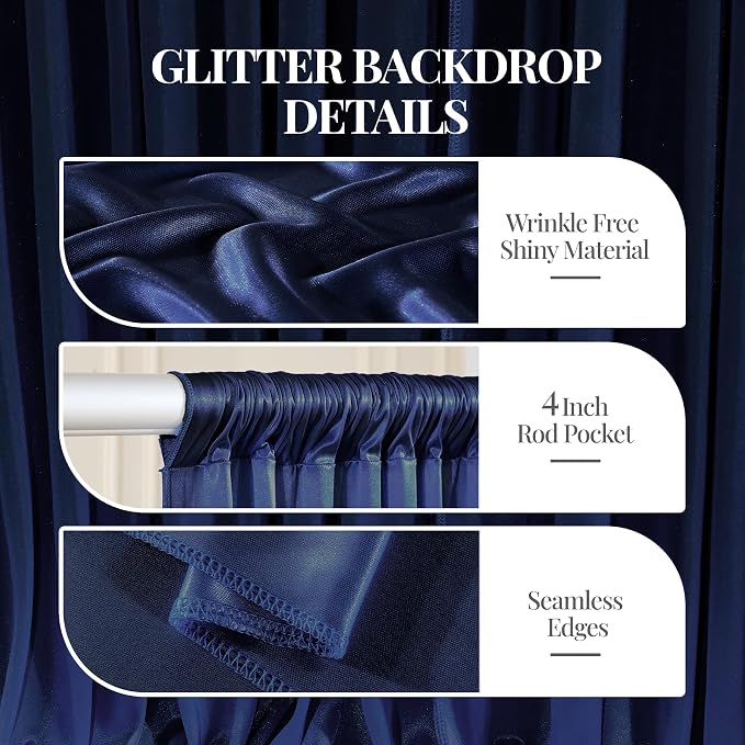 40x10ft Navy Blue Glitter Backdrop Curtain - Image 4