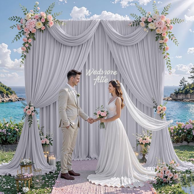 40 ft x 10 ft Wrinkle Free Silver Backdrop Curtain - Image 8