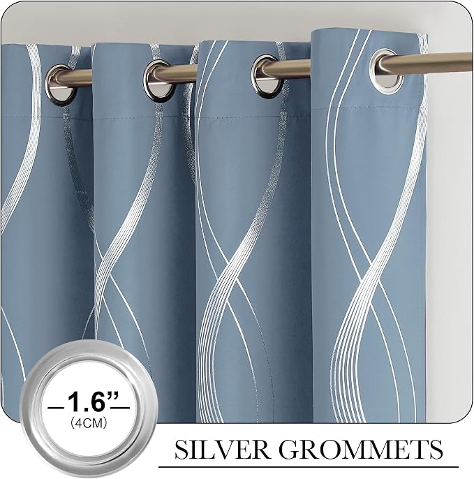 NICETOWN Dusty Blue Patterned Stripe Curtains - Image 6