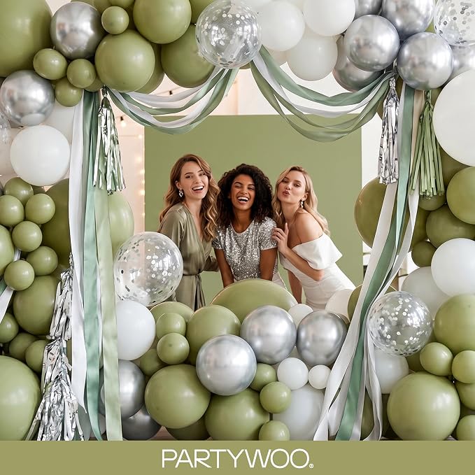 PartyWoo Sage Green Balloons 152pcs Olive Boho Green Color 18 12 10 5 Inch | 18 - Image 5
