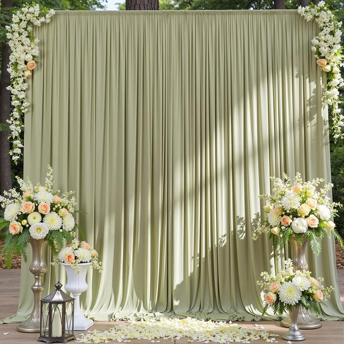 20ft x 10ft Wrinkle Free Sage Green Backdrop Curtains - Image 7