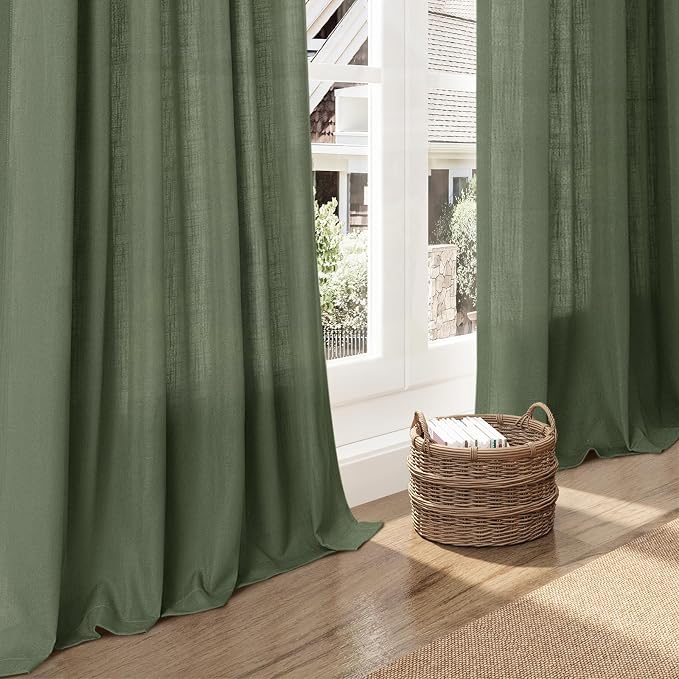 Forest Green Linen Curtains 63 Inch Length - Image 4