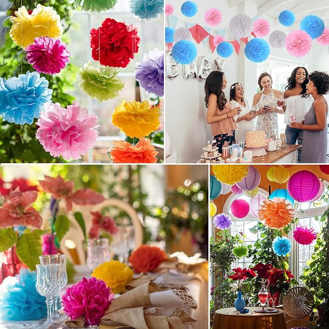 Qimoo 20pcs Red-Orange Tissue Paper Pom Poms Decorations - Image 5