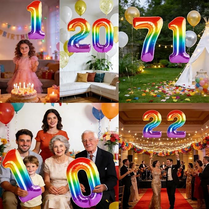 40 Inch Number 71 Balloons for 71st Birthday Party Decorations, 0-100 Rainbow - Image 7