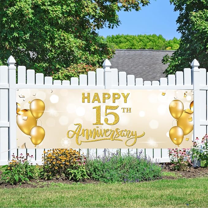 WeBenison Large Happy 15th Anniversary Banner 15 Wedding Commemoration Garden - Image 5