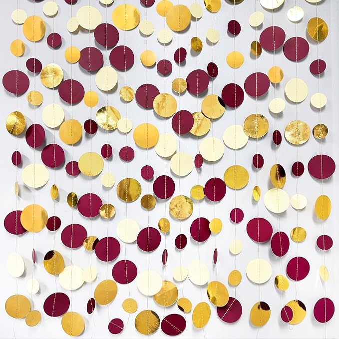 46 Ft Maroon Gold Party Decorations Burgundy Gold Beige Polka Dot Garland - Image 3