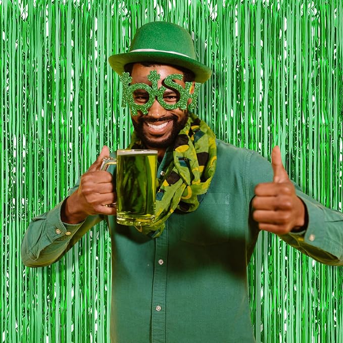 10 Pack Green Backdrop Curtain 3.2ft x 8.2ft Metallic Tinsel Foil Fringe - Image 7