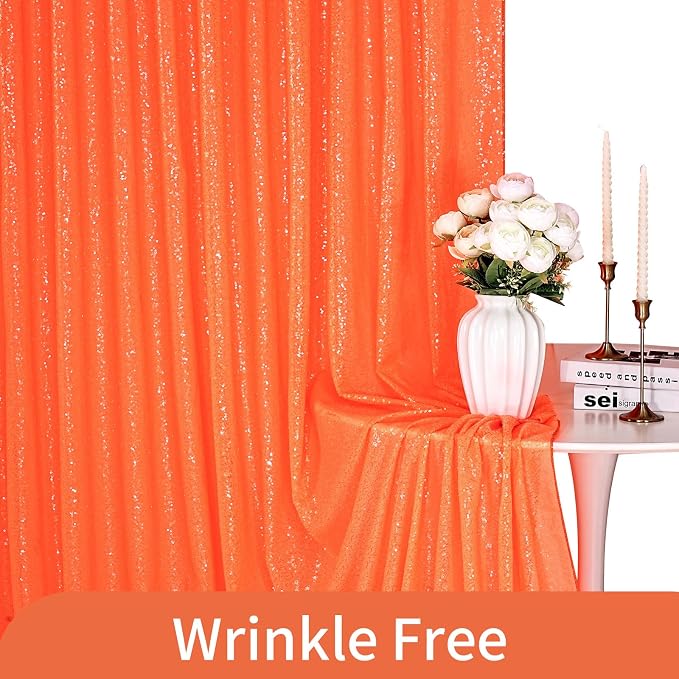 Orange Sequin Backdrop Curtains, 2 Panels 2FTx8FT Orange Curtain Backdrop - Image 5
