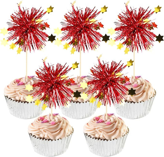 30 PCS Foil Firework Cupcake Toppers Happy Birthday Star Cupcake Picks Sparkle by ZHUOWEISM