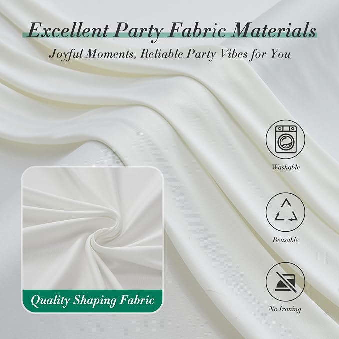 50 ft x 10 ft Wrinkle Free Ivory Backdrop Curtain - Image 7