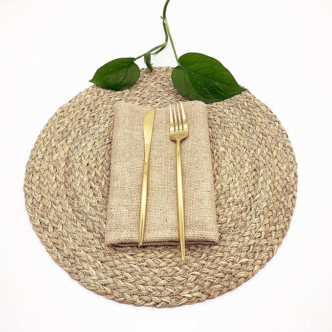 Woven Placemats for Dining Table Set of 6, 100% Natural Straw, Rustic Round - Image 3