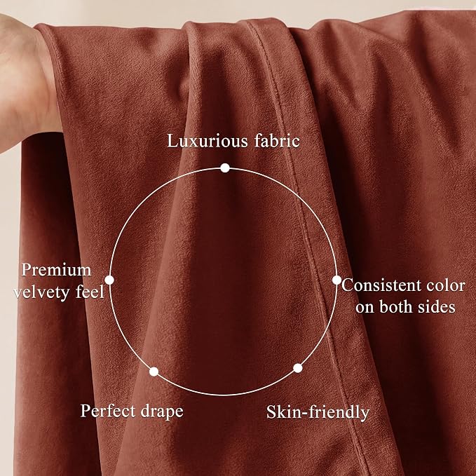 Rust Red Velvet Curtains for Christmas Decor, W52 x L96, 2 Panels | Back Tab - Image 4