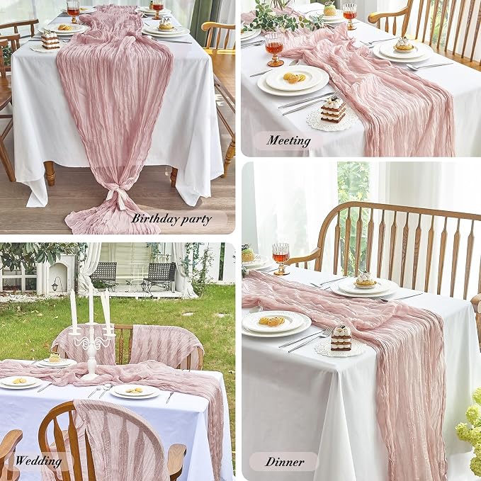 IVAPUPU 6 Pcs Cheesecloth Table Runner - 10ft Dusty Pink Boho Gauze Cheese - Image 6