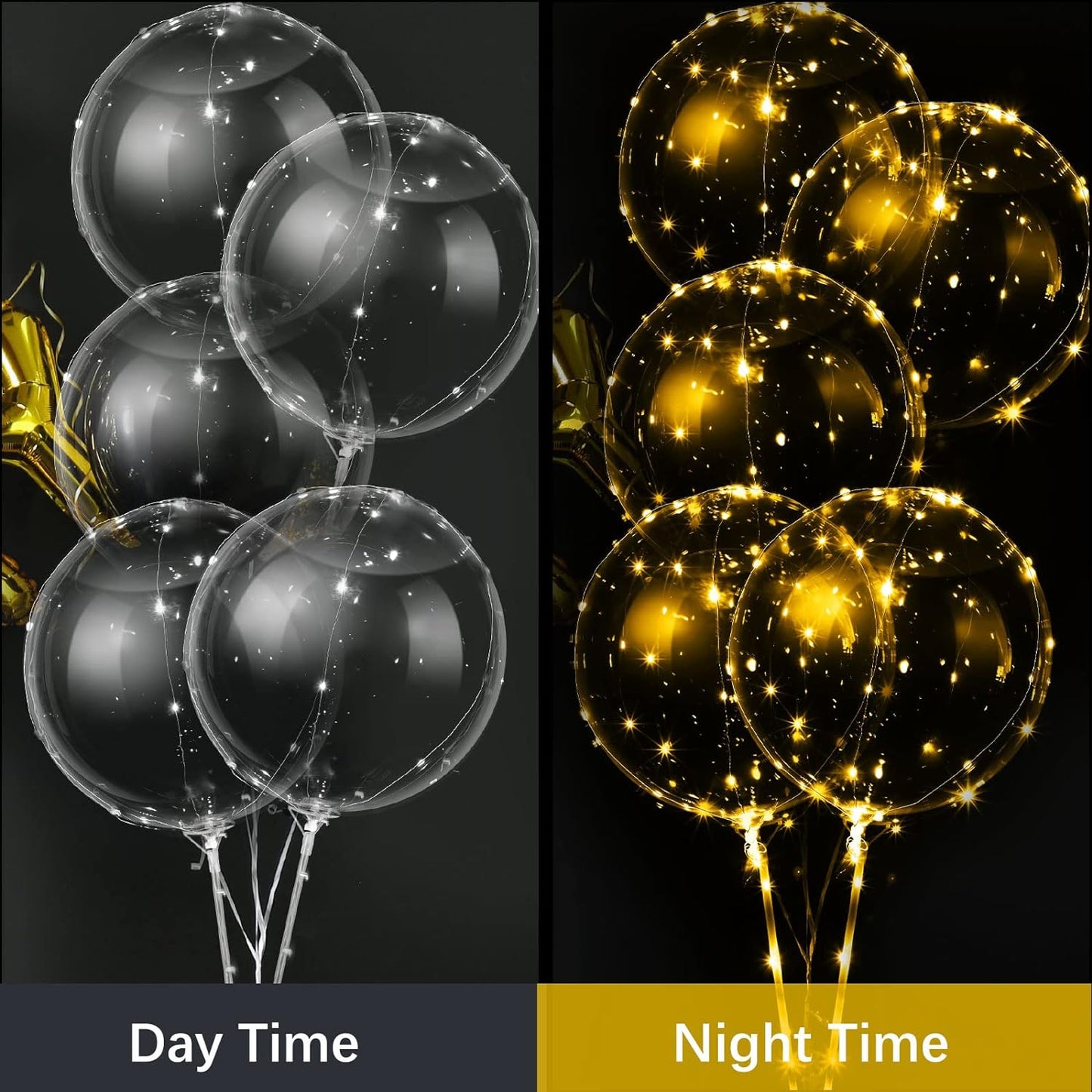 Vinsot 30 Pack LED Bobo Balloons Light Up Balloons Clear Helium Bubble Bobo Glow with String Lights for Parties Birthday Wedding Decoration(Warm Light)