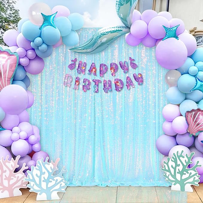 Blue Iridescent Sequin Backdrop 8ft x 8ft Glitter Photo Booth Backdrop | Sequin - Image 3