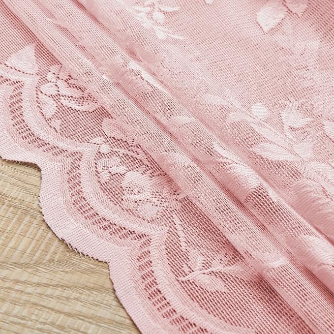 Light Pink Lace Curtains 63 Inch Length 2 Panels set Romantic Flower Sheer - Image 7