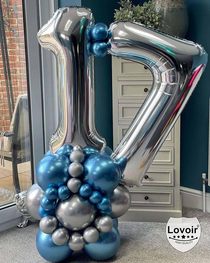 Silver 17 Number Balloons, 40 Inch Giant Number 17 Balloons Foil Mylar Helium - Image 6
