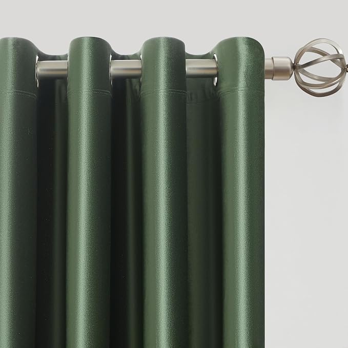 BULBUL Velvet Oilve Green Blackout Curtains 102 inch Long - Image 2