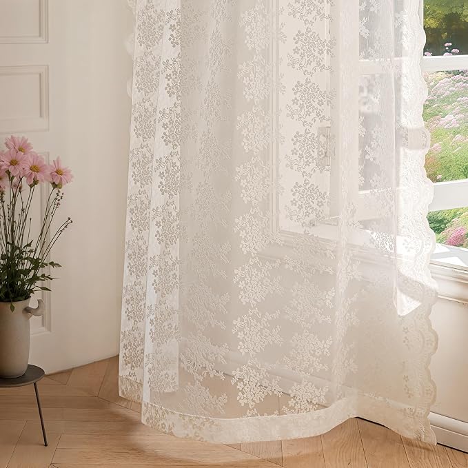 Anmao Vintage Lace Curtains 96 Inches Long 2 Panels Set, Romantic Elegant Light - Image 7