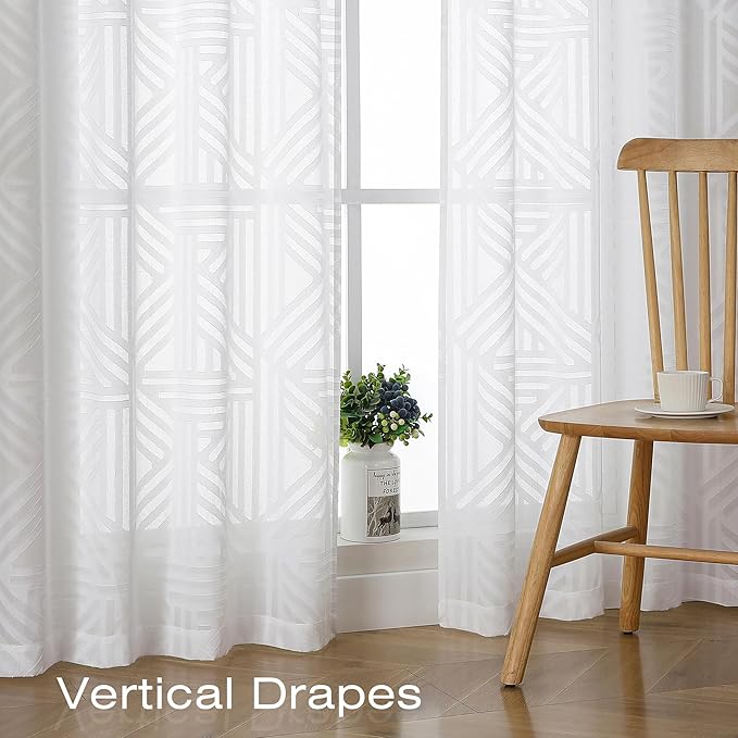 Simplebrand Semi Sheer White Curtains 96 Inches Long 2 Panels, Light Filtering - Image 6
