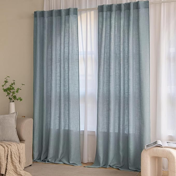 MIULEE Dusty Blue Linen Curtains 52x84 Inch Long - Image 7