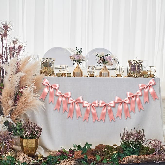 2 Strings of 16PCS Rose Gold Pink Bow Garlands Banner Decoration, Pre-Strung - Image 5