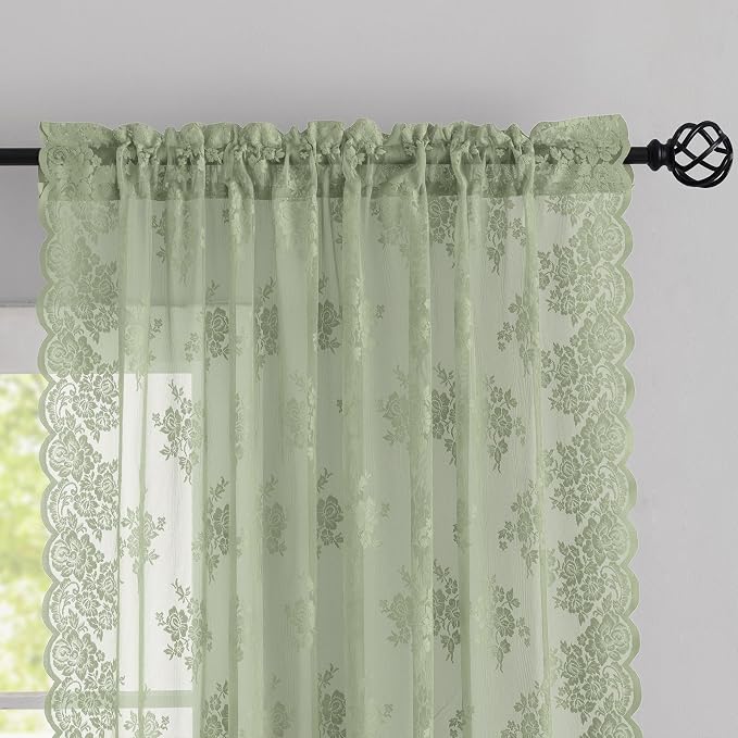 Kotile Sage Green Lace Curtains - Image 2