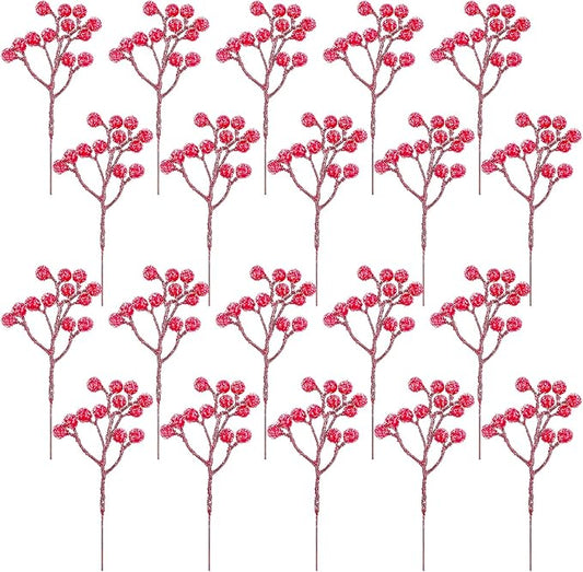 Fangoo 20 Pack 7 Inch Artificial Red Berry Picks by Fangoo