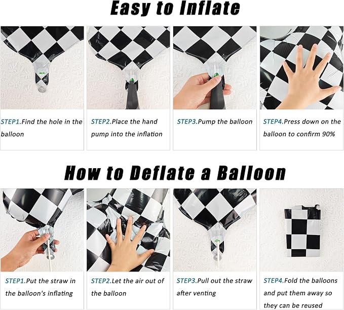 40In Black White Checkered Number 8 Balloon Race Car Digital Foil 8 Balloon | - Image 3