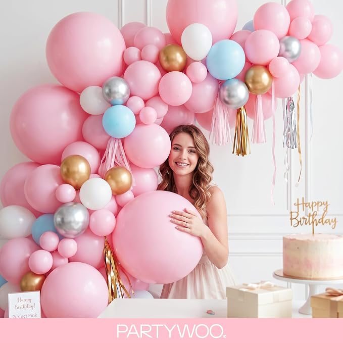 PartyWoo Baby Pink Balloons 145pcs Pastel Pale Light Pink Color | 18 12 10 5 - Image 9