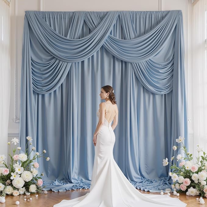 50ft×12ft Wrinkle Free Dusty Blue Backdrop Curtain - Image 8
