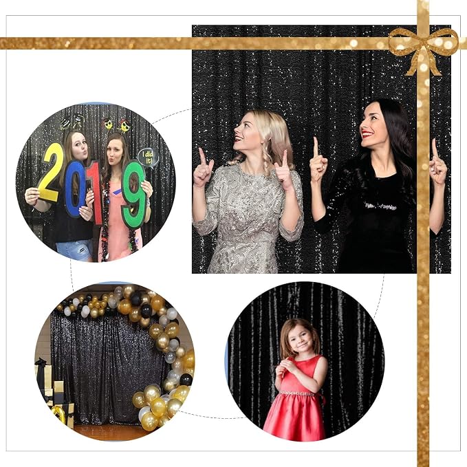 Juya Delight Black Sequin Backdrop, 10FTx10FT NO See-Through Photobooth - Image 7