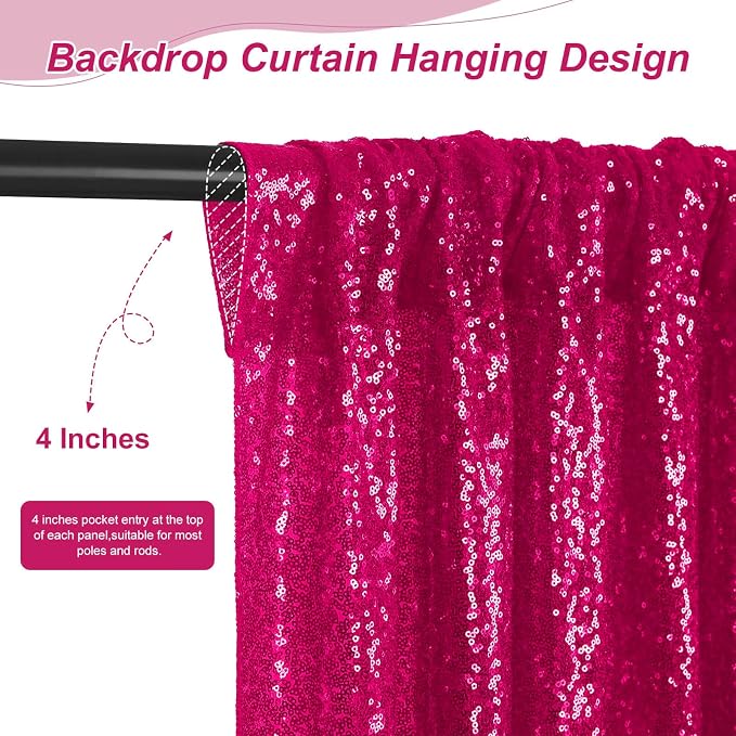 Fuchsia Glitter Sequin Backdrop Curtains 6 Pieces 2ftx8ft Dessert Backdrop - Image 4