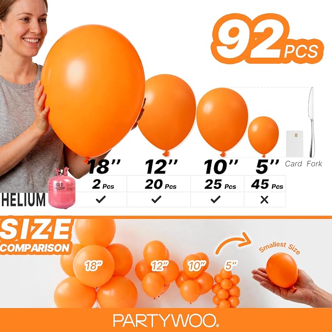 PartyWoo Orange Balloons 92pcs Different Sizes of 18 12 10 5 Inch Matte Fall - Image 6