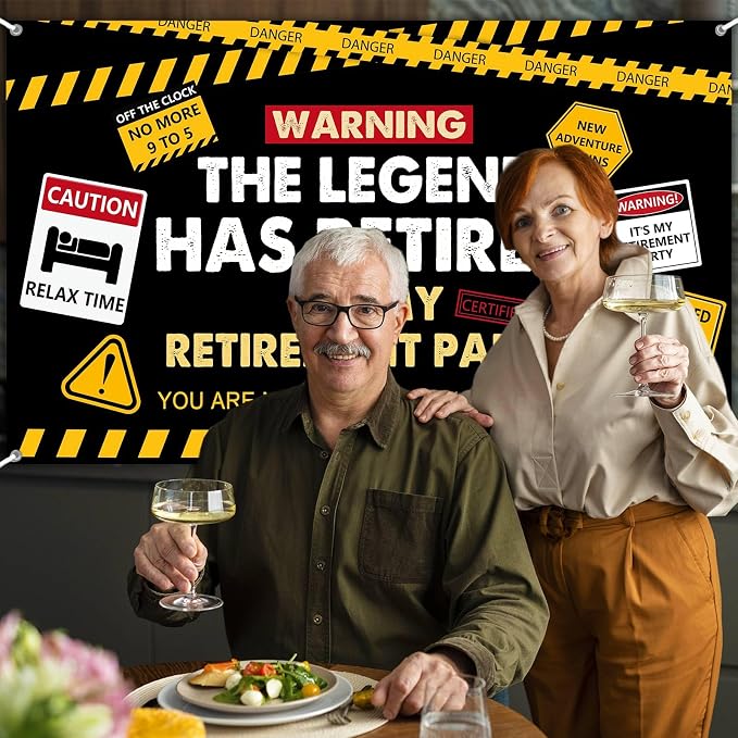 Happy Retirement Banner Caution Logos Retirement Party Decorations Funny Legend - Image 7