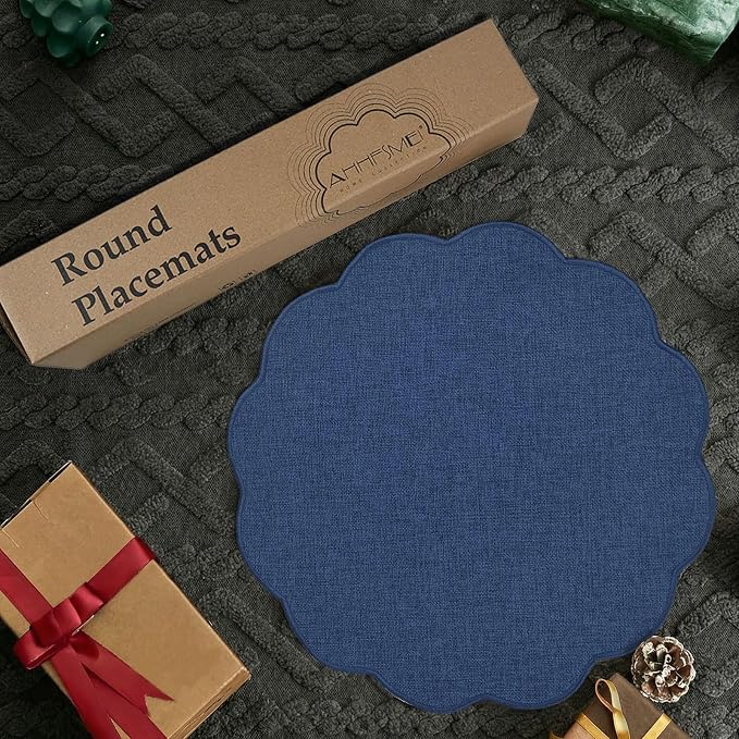 AHHFSMEI Round Faux Linen Placemats Set of 8 Heat Resistant Non-Slip Stain - Image 5