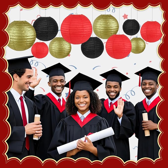 12 Pack Red Black and Gold Paper Lanterns - Image 4
