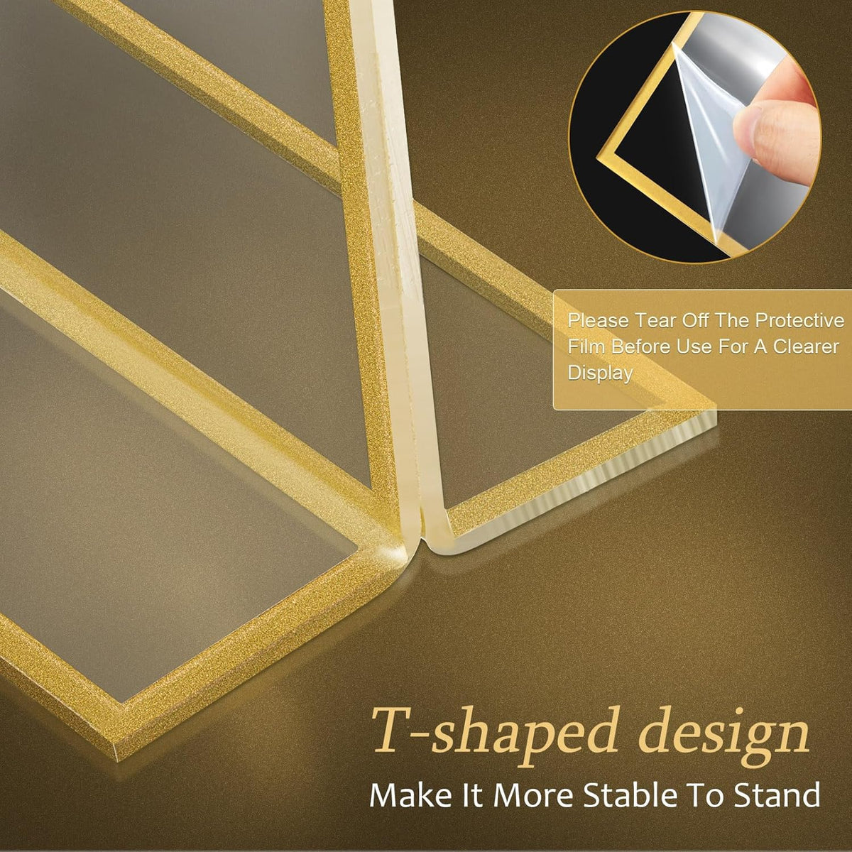Hoteam 24 Pack 7 x 5 Clear Acrylic Sign Holder with Gold Borders, Gold Picture Frame, Double Sided Wedding Table Number, Acrylic Menu Stands for Wedding Table, Restaurant Sign, Photos Display