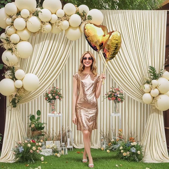 4 Panels Backdrop Curtains for Wedding Party Wrinkle Free Beige Backdrops - Image 4
