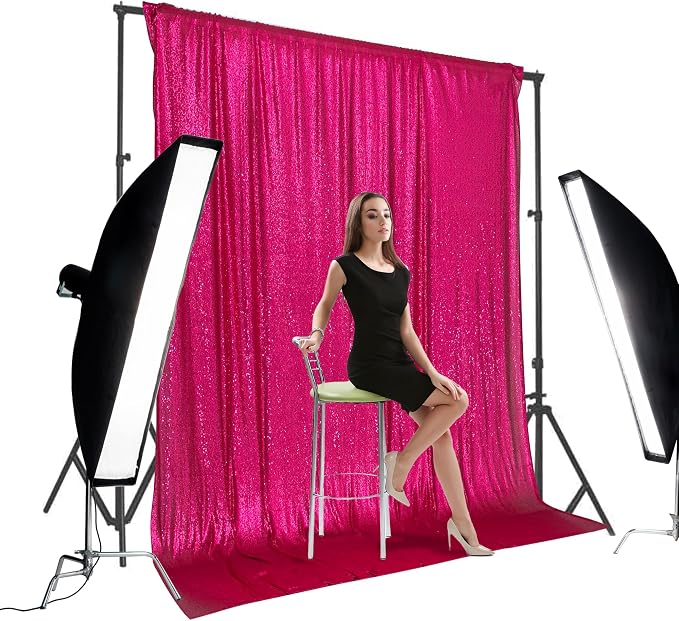PartyDelight Hot Pink Sequin Backdrop 10x10ft Sparkly Photo Curtain | 4 Inch - Image 3