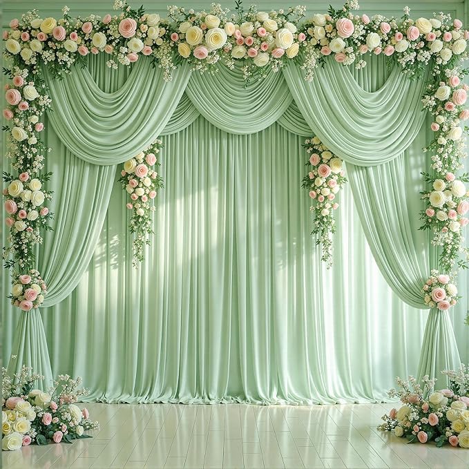 6 Panels Sage Green Backdrop Curtains - Image 9