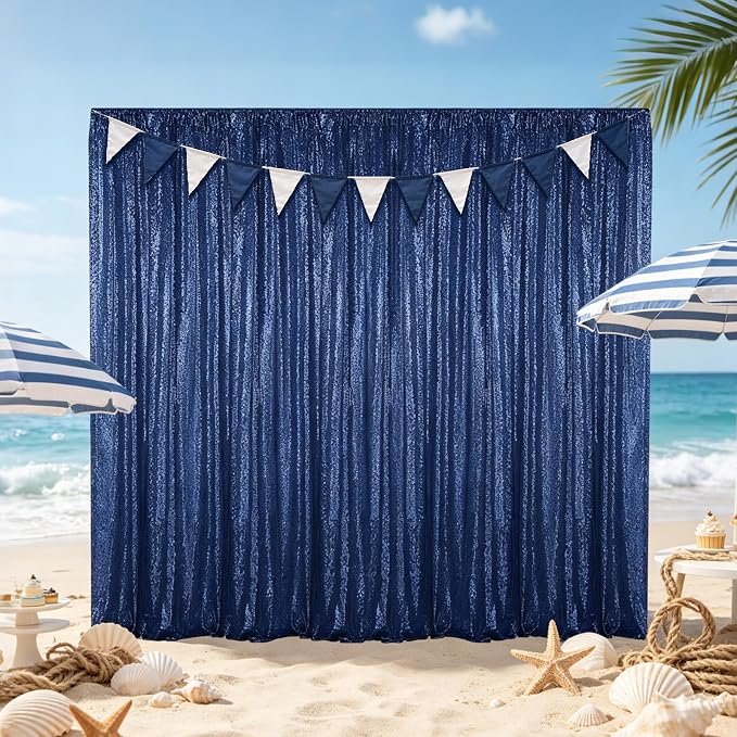Hahuho Navy Sequin Backdrop Curtain, Party Decoration（1 Panels, 4FT x 8FT - Image 3