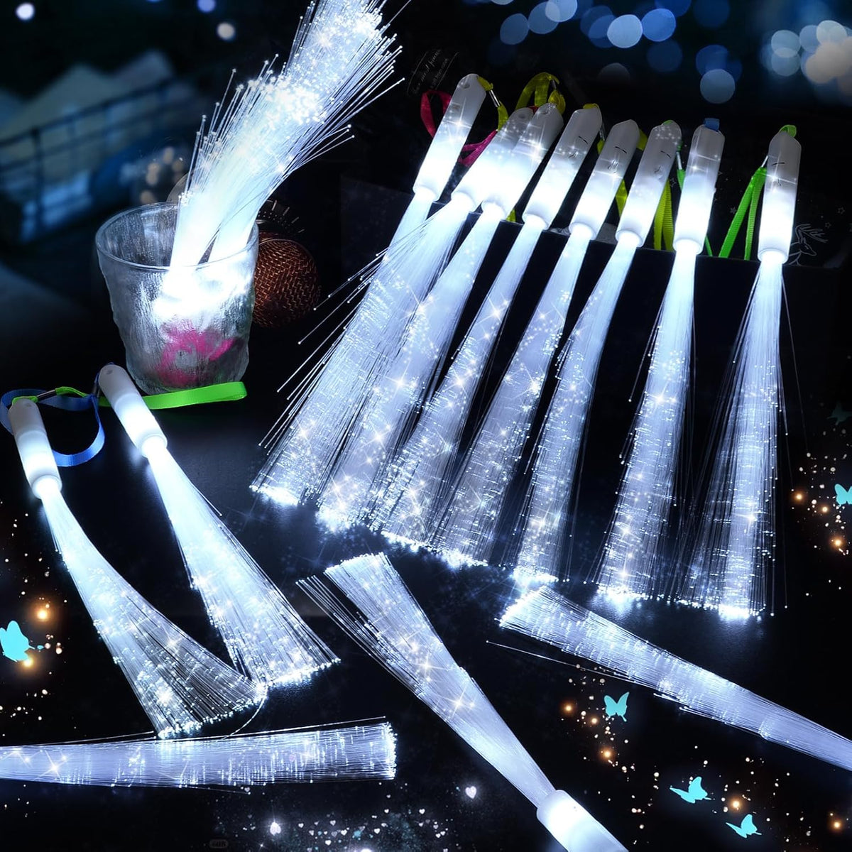 76 PCS White Fiber Optic Sticks, LED Fiber Wands, Fiber Optic Wand with 3 Light Modes, Glow in the Dark Party Supplies, Wedding Party Supplies, for Wedding, New Year, Birthday, Carnival