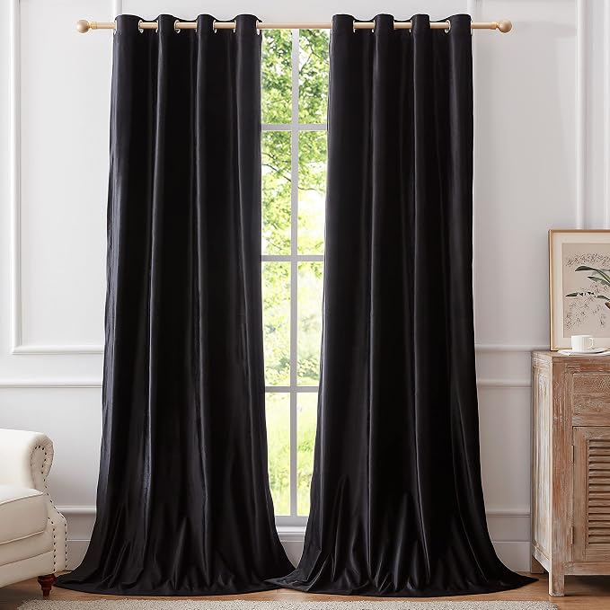 BULBUL Velvet Black Blackout Curtains 90 inch Long by ModernShinyVelvetCurtains